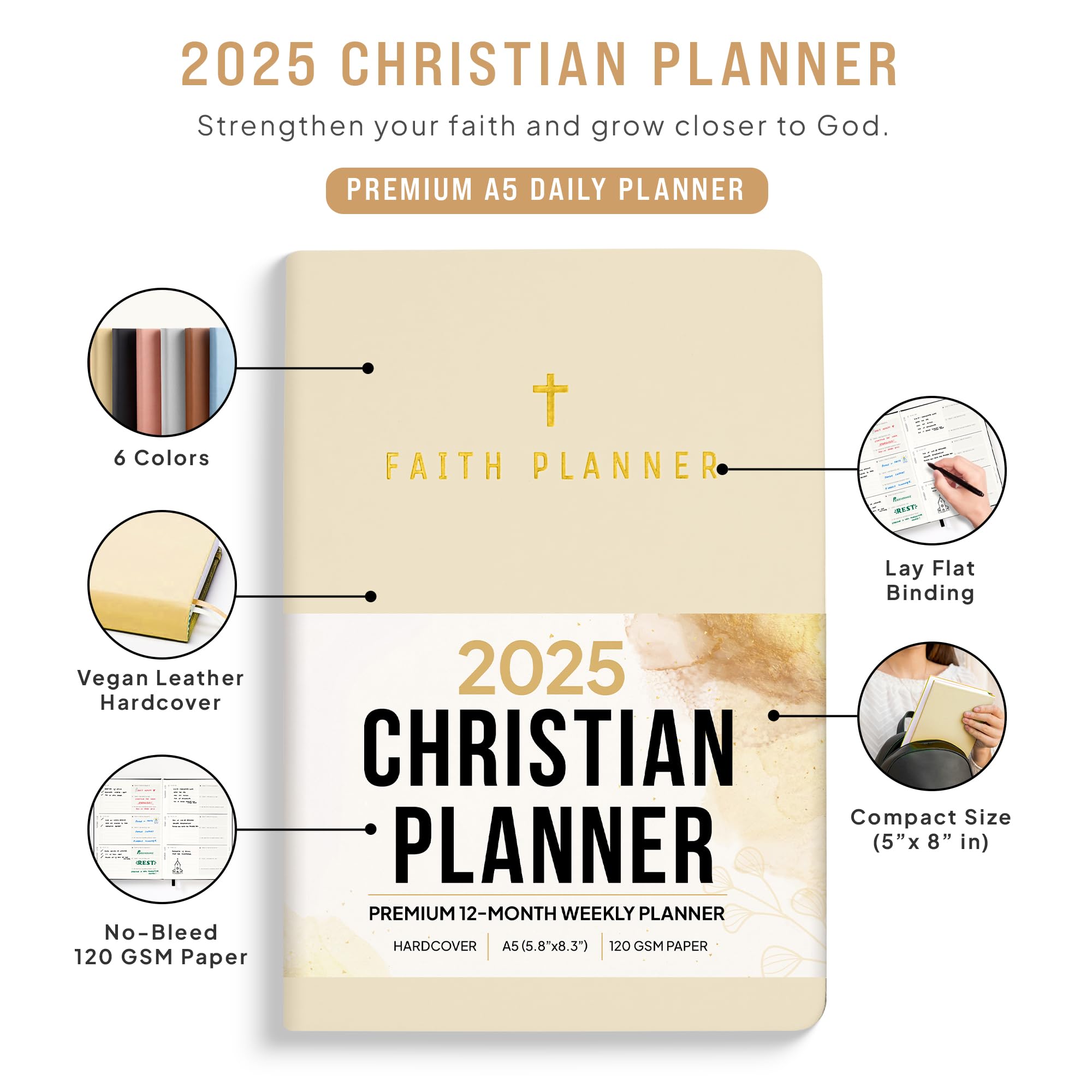 2025 Christian Planner - Bible & Prayer Journal for Women & Men | Weekly & Monthly Faith Planner | Perfect for Daily Devotion & Worship