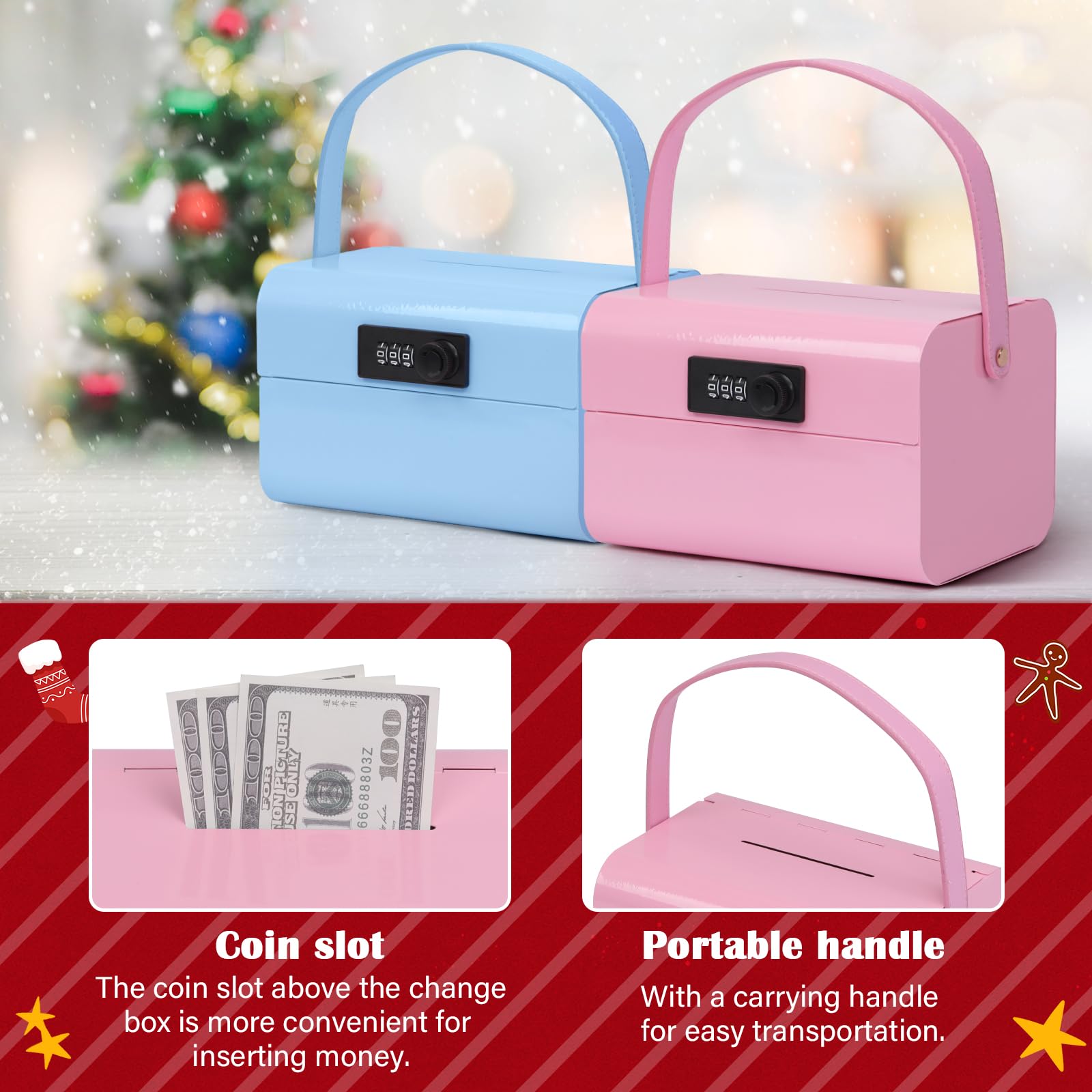 GOLDENKEY Kids Money Bank with Lock & Coin Slot - Durable Metal Cash Box for Boys & Girls, Includes 2 Stickers - Perfect Birthday Gift & Portable Safe Lock Box for Saving Money - Ideal for Allowance, Piggy Bank Replacement & Teaching Kids Financial Responsibility