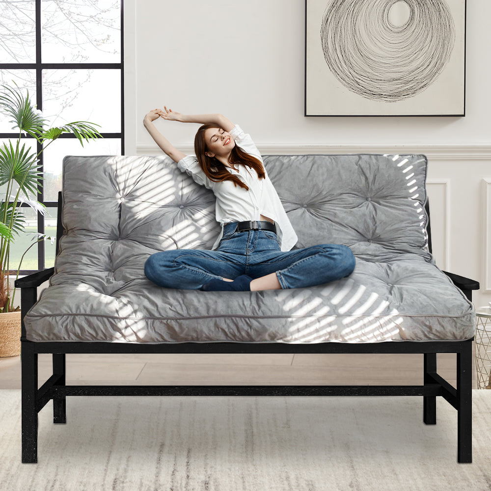 MAXYOYO 6-Inch Thick Velvet Futon Mattress for Sofa Bed - Soft & Comfortable Couch Bed Replacement (Grey) - Perfect for Small Spaces, Guest Rooms & Apartments
