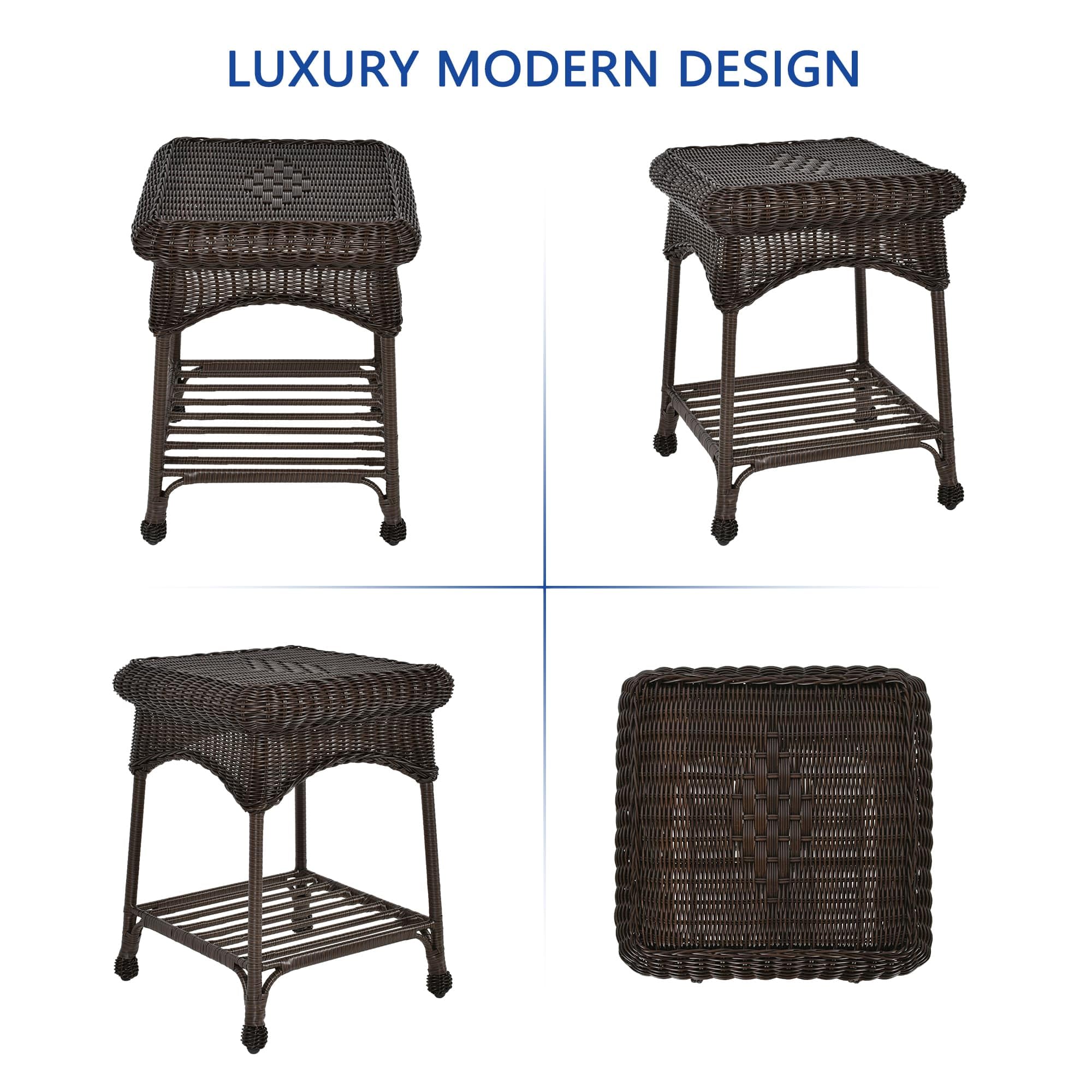 Stylish Outdoor Espresso Wicker End Table - Weather-Resistant Patio Side Table for Coffee & Drinks - Perfect for Garden, Poolside & Balcony Decor