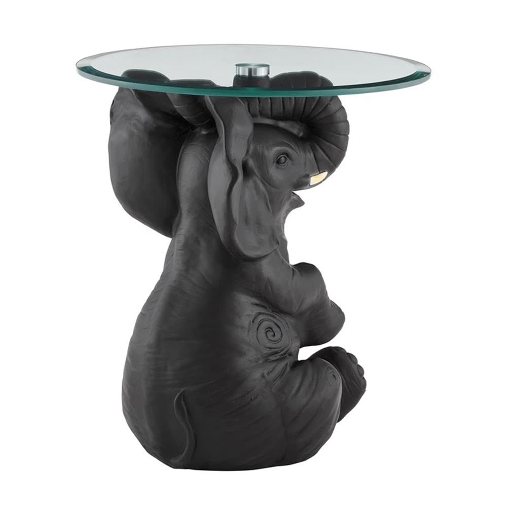 Pemberly Row Transitional Elephant Glass Top Accent Table - Dark Gray End Table for Living Room, Bedroom & Office Decor