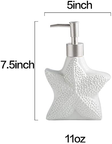 Ceramic Starfish Shell Soap Dispenser with Pump - Decorative Bathroom Soap Bottle & Lotion Dispenser for Coastal Beach Theme Home Decor