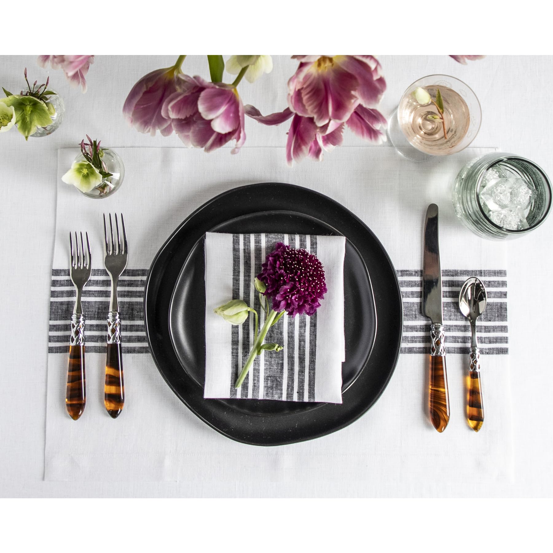 Solino Home 100% Pure Linen Napkins Set of 4 - 20x20 Inch Farmhouse Dinner Napkins in Black & White Stripes - Handcrafted, Machine Washable for Spring Decor, Mothers Day Gifts, Easter Table Setting & Everyday Dining