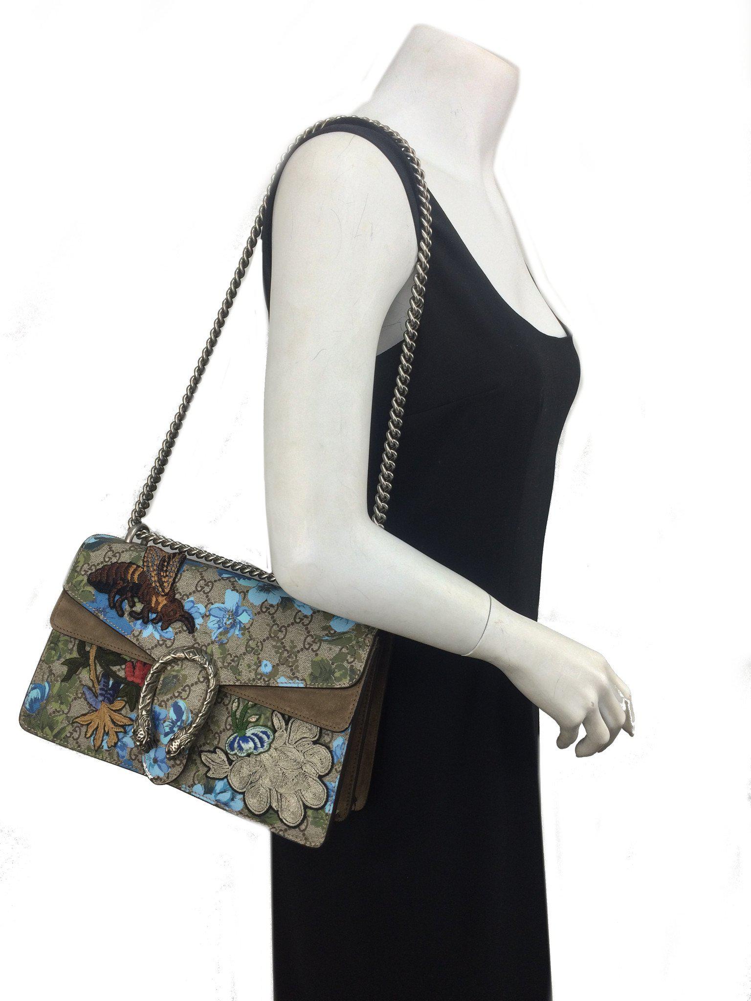 Gucci GG Supreme Small Dionysus Shoulder Bag with Painted Flowers & Patches - Luxury Crossbody Purse for Women, Perfect for Date Night & Evening Events
