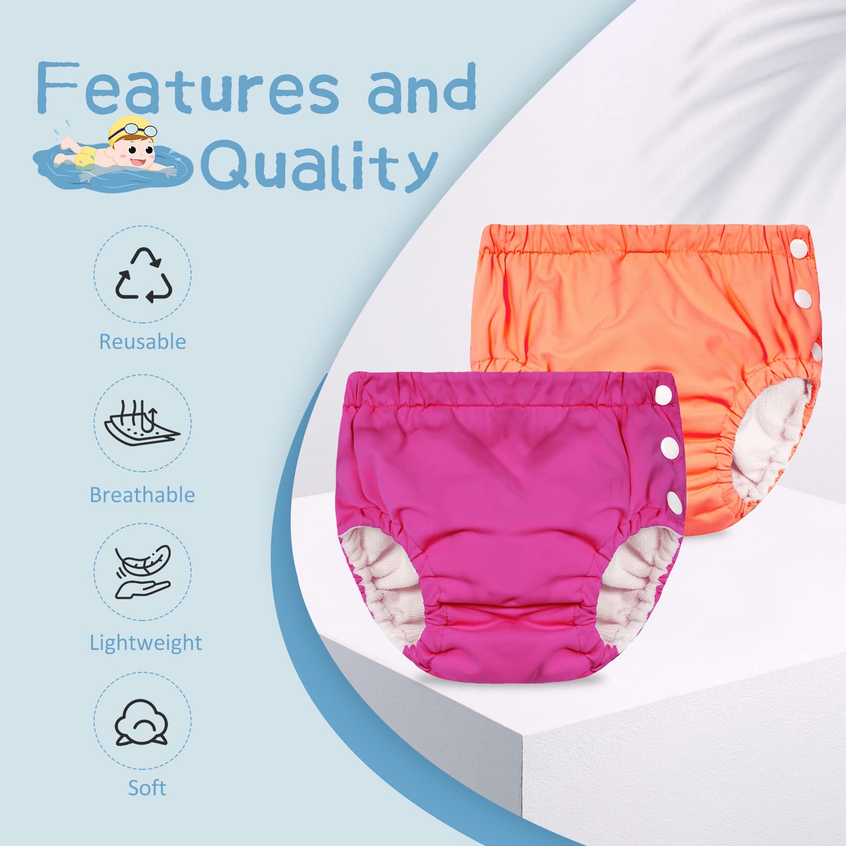 Reusable Washable Durio Swim Diapers for Toddlers & Babies - Leak-Proof Swim Diaper for Pool, Beach & Water Play