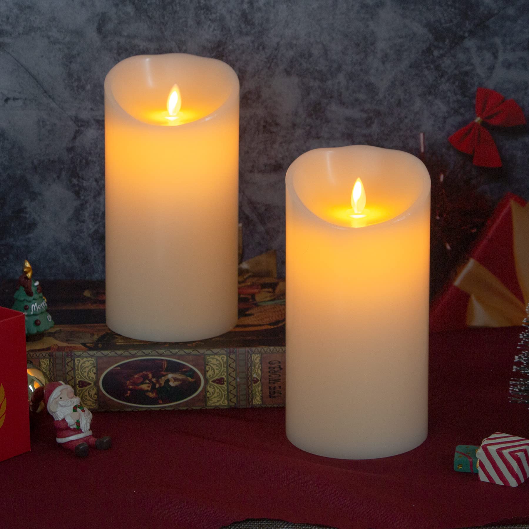 Real Wax LED Flameless Candles with Remote & Timer - 4”x8” Ivory Battery Operated Pillar Candles (Pack of 2) for Home Decor, Wedding Centerpieces & Romantic Dinner Ambience - Long Lasting Electric Candles with Flickering Wick Effect