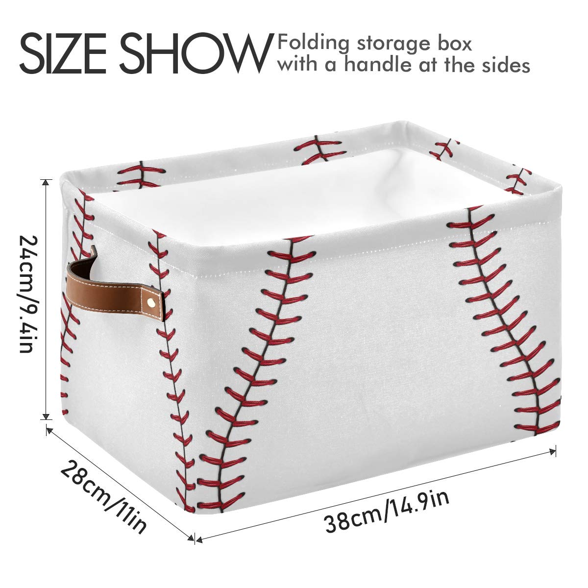 Collapsible Storage Bins 2-Pack, 15x11x9.5 Inch - Foldable Cube Baskets with Baseball Laces for Closet, Nursery, Kids Bedroom & Laundry Organization - Perfect for Toys, Shelves & Home Storage Solutions