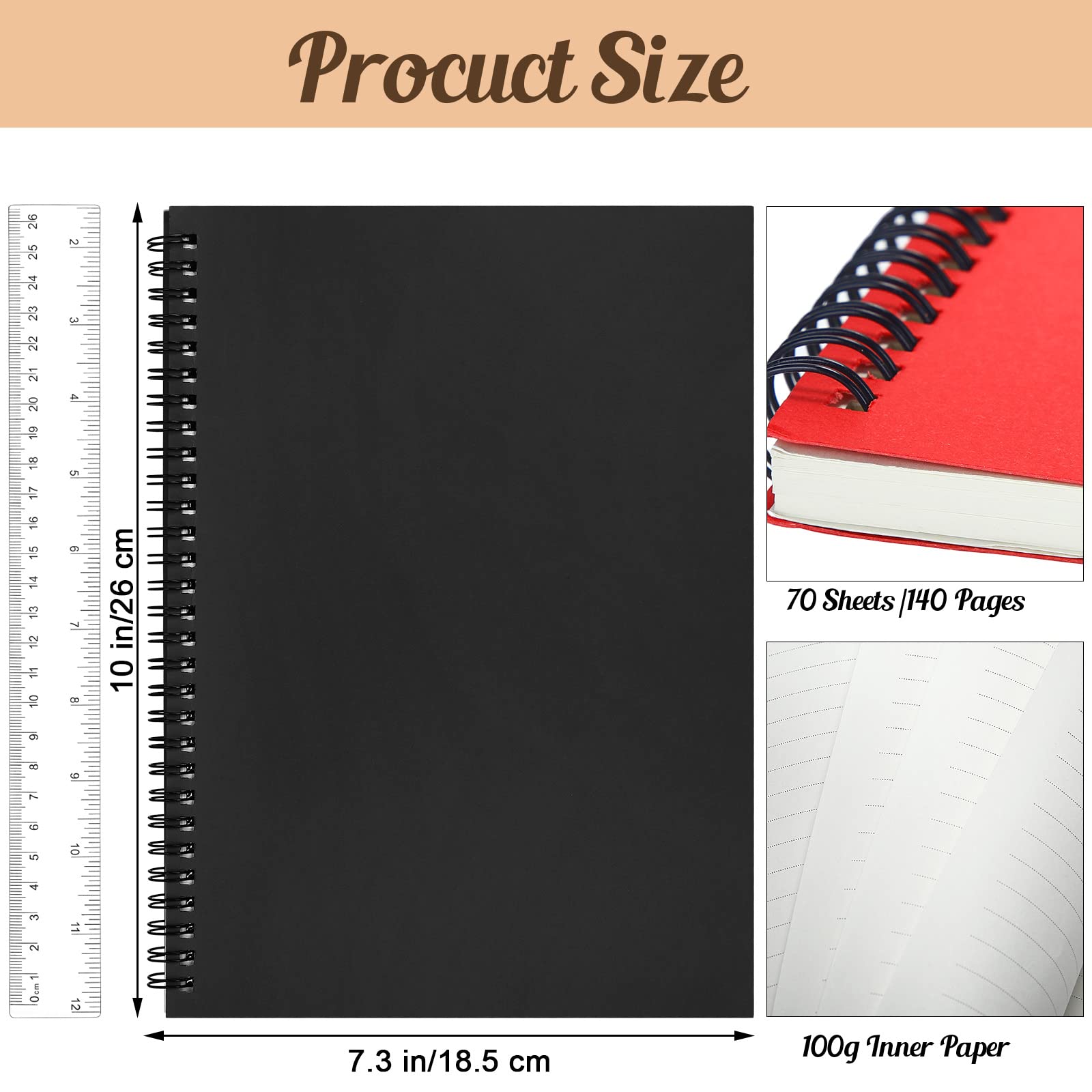 Epakh 6-Pack B5 Spiral Notebooks - Ruled Lined Paper Journals, 70 Sheets/140 Pages, 10.5 x 7.3 Inch Wire Bound Notepad with Hard Cover - Multi Color for Office, School, Travel & Sketching