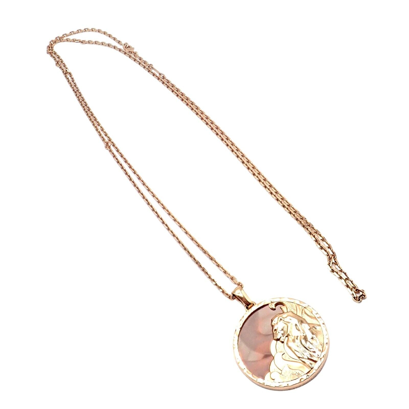 Van Cleef & Arpels 18K Rose Gold Leo Zodiac Pendant Necklace with Red Jasper - Authentic with Certificate - Perfect for Birthdays, Anniversaries & Luxury Gifts