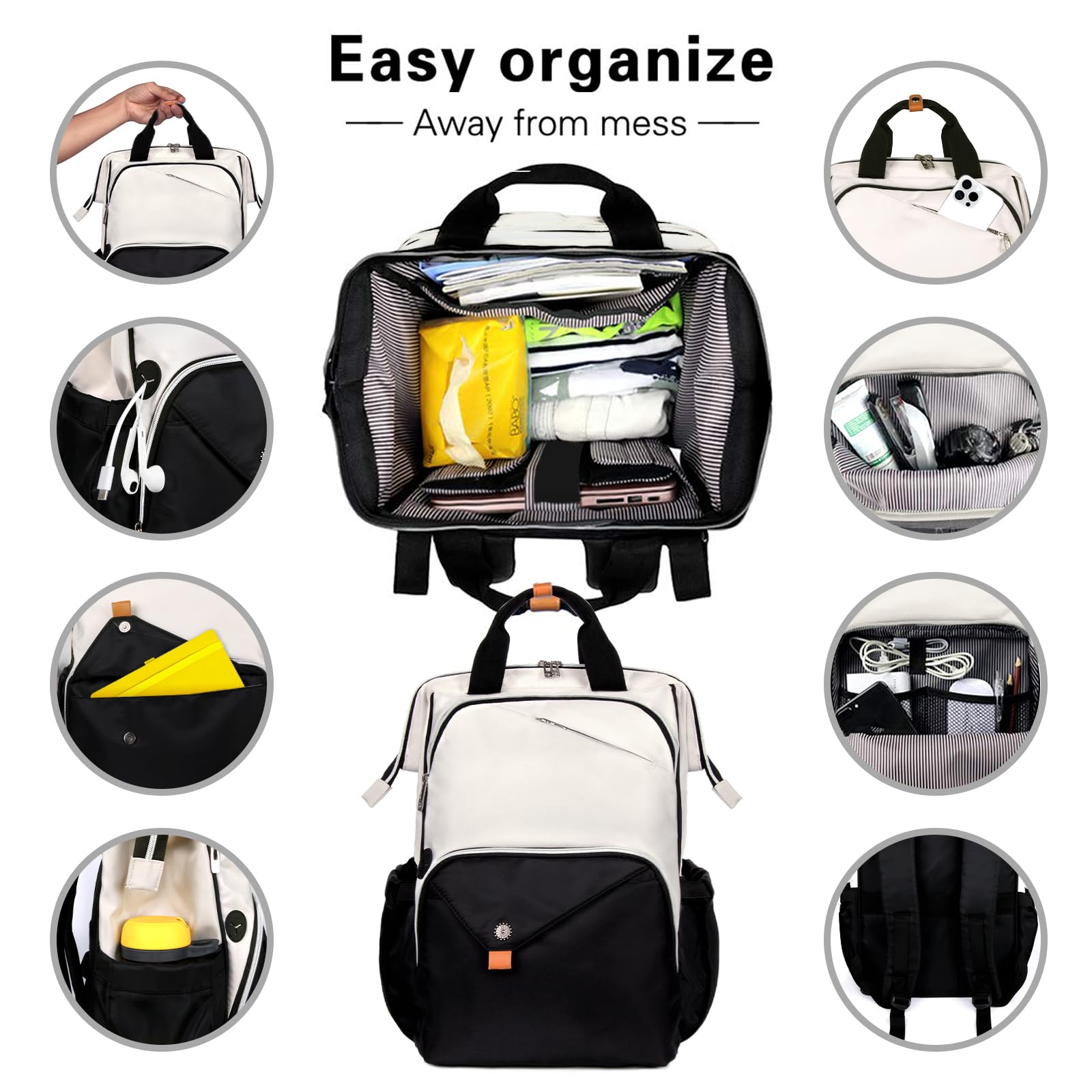 Hap Tim 17 Inch Laptop Backpack for Men & Women - Waterproof Travel Backpack with USB Charging Port, Work Backpack for Office, Nurse, Teacher - Carry On Backpack for Business Trip & College - Khaki Black (7651-BH) | Perfect for Daily Commute, School & Airplane Travel
