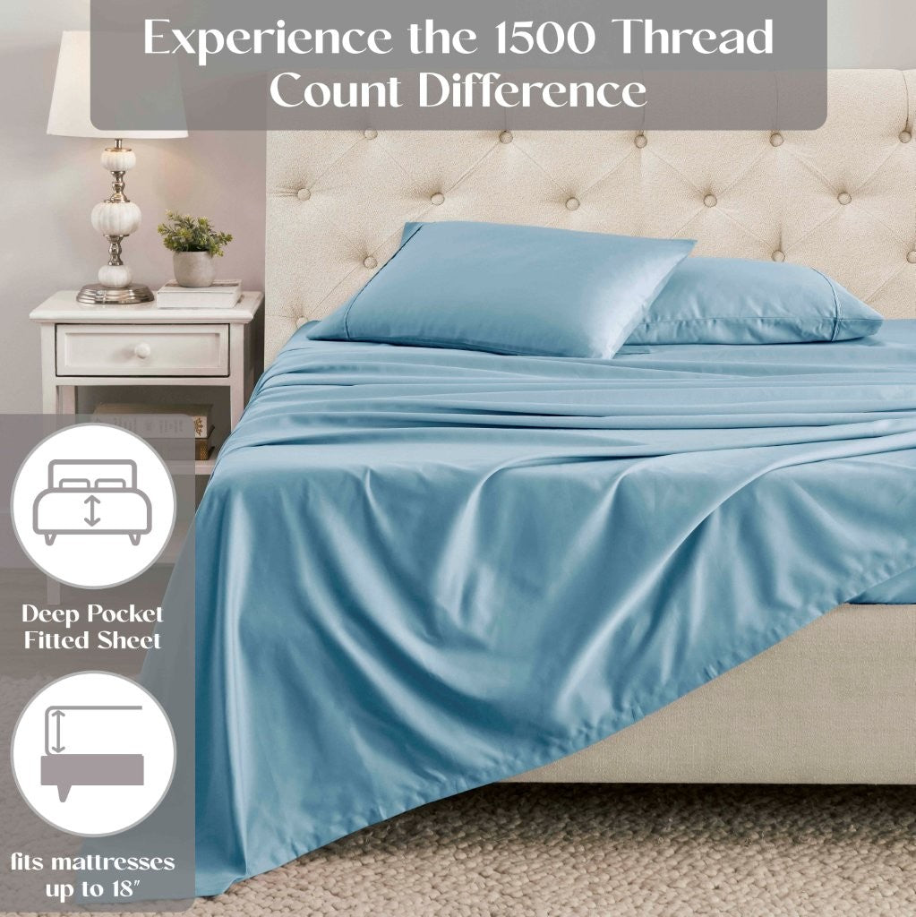 Premium 1400-1500 Thread Count Cotton Blend Deep Pocket Bed Sheet Set - Ultra Soft & Breathable for King, Queen, Full & Twin Beds - Perfect for Home, Hotel & Guest Room Comfort