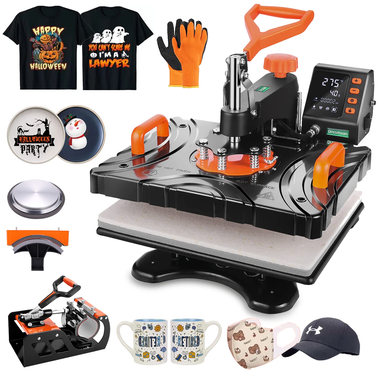 DREAMVAN 12x15 Inch 5-in-1 Heat Press Machine - 360° Swivel Multifunction Sublimation Combo for T-Shirts, Caps, Mugs & Plates | Perfect for DIY Crafts, Custom Apparel & Small Business Printing