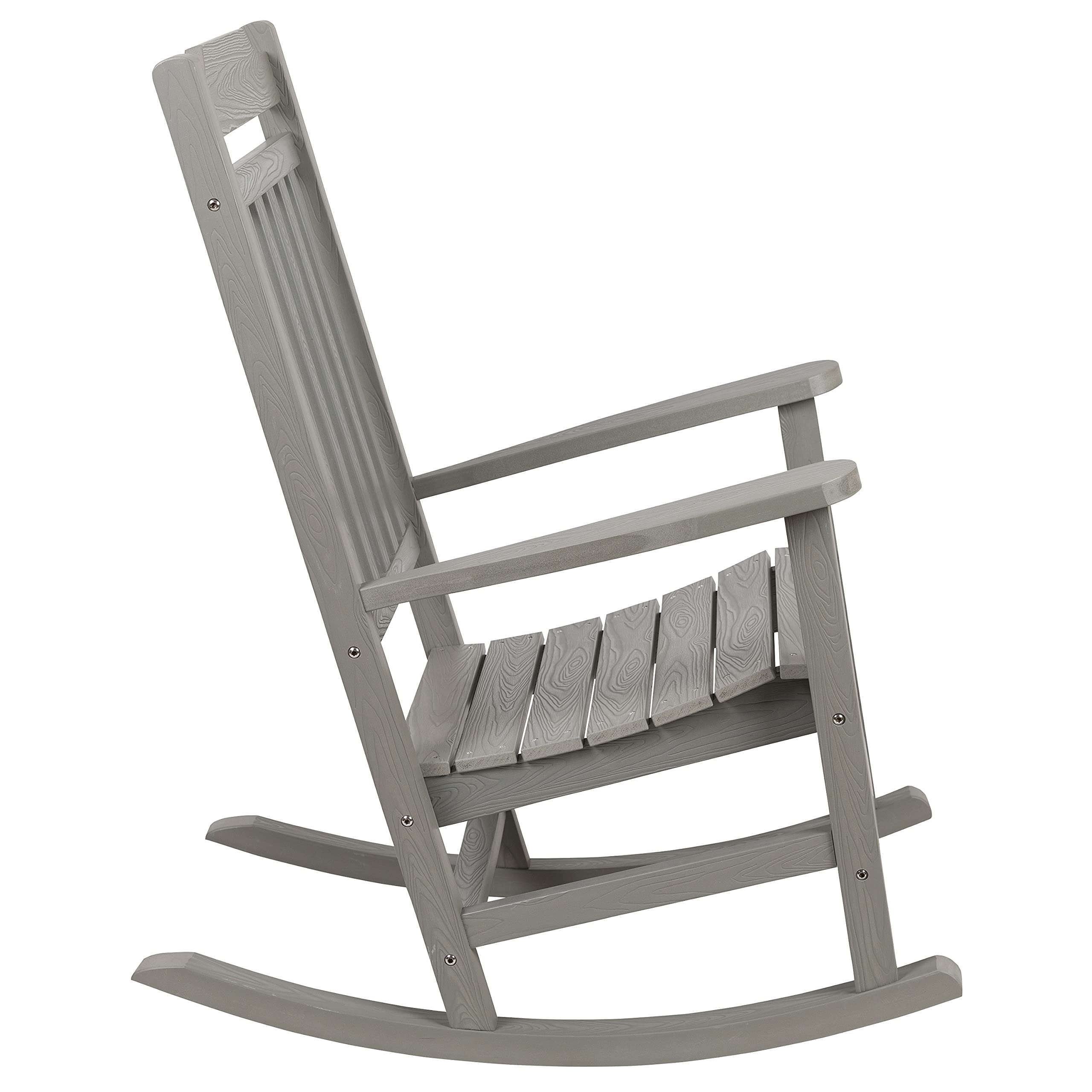 Merrick Lane Hillford All-Weather Rocking Chair - Gray Poly Resin Indoor/Outdoor Patio Rocker - Perfect for Porch, Deck, Garden & Sunroom Relaxation