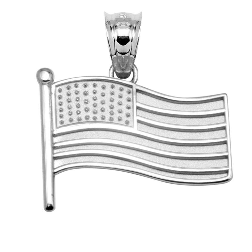 10k White Gold American Flag Charm Pendant Necklace for Women - Patriotic Jewelry Gift for Independence Day, Memorial Day & Veterans Day - Perfect for Everyday Wear & Special Occasions