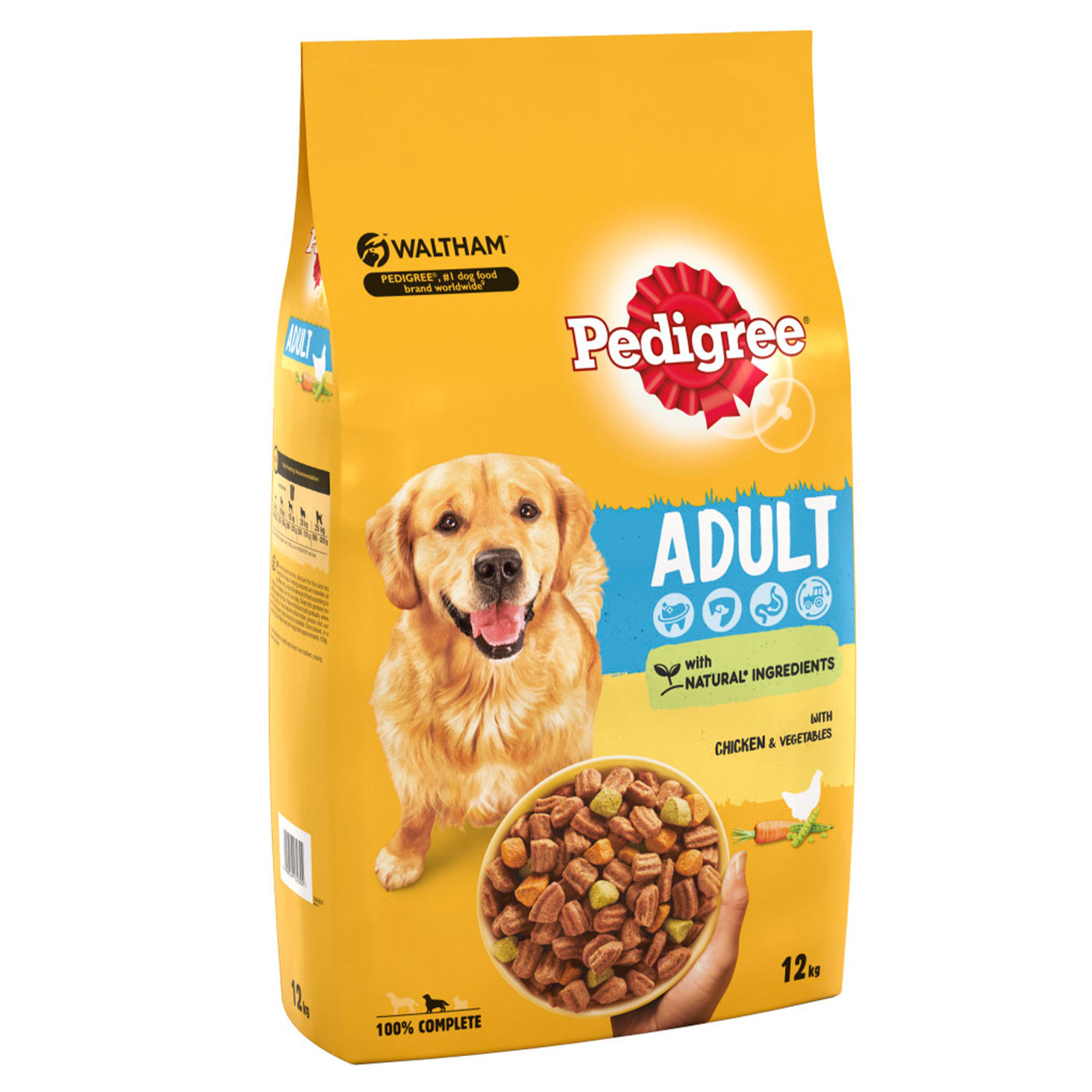 Pedigree Adult Dry Dog Food with Chicken & Vegetables - 12KG Bag | High Protein & Balanced Nutrition for Healthy Adult Dogs | Perfect for Daily Feeding & Training Rewards
