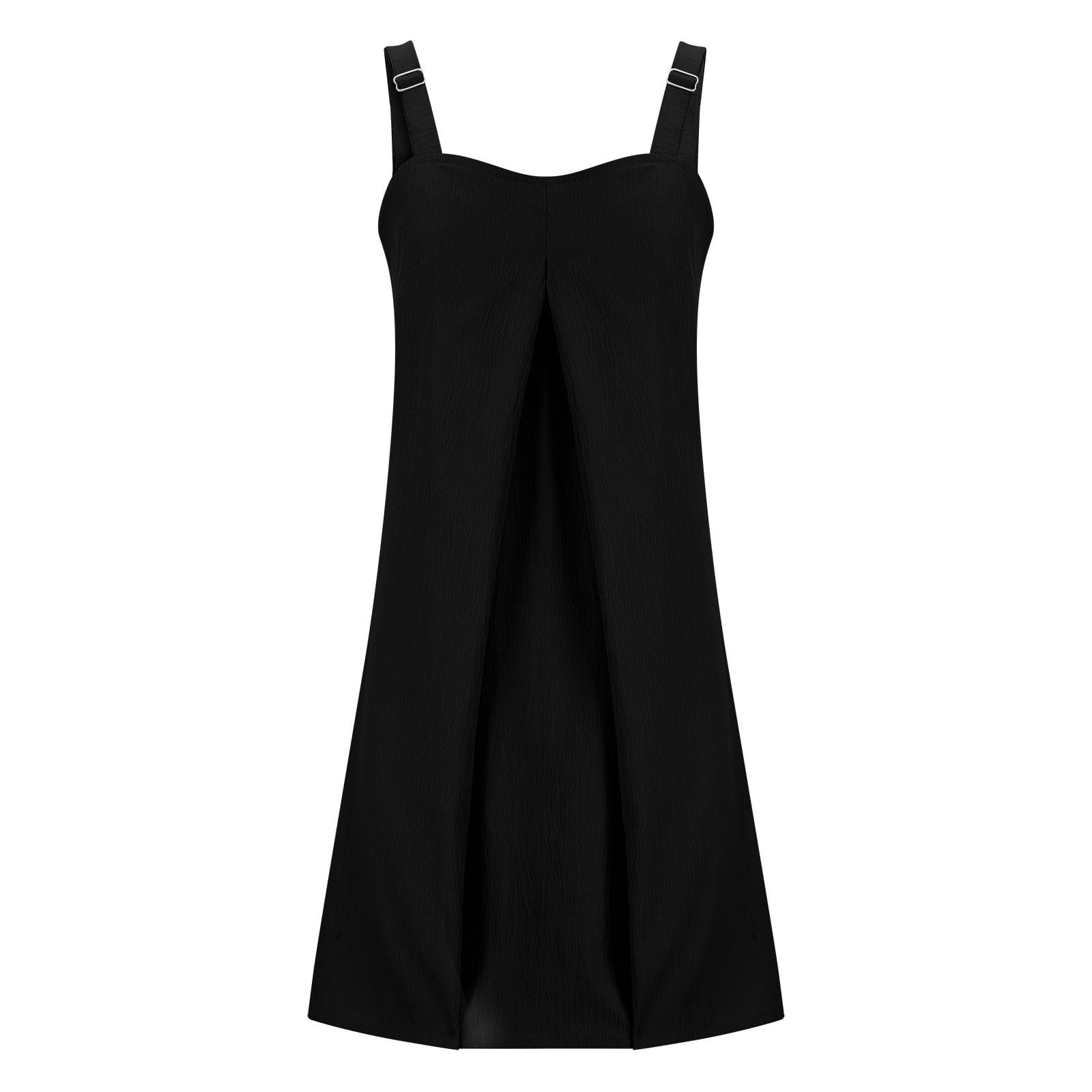 2024 Women's Summer Dresses - Pleated Solid Color Mini Sundress with Square Neck | Elegant Casual Loose Tank Dress for Beach, Vacation & Daily Wear