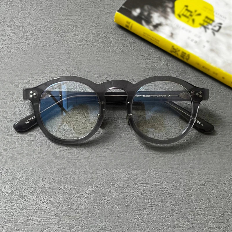 Stylish Unisex Black Acetate Round Full-Rim Eyeglasses Frame 5125 - Perfect for Reading, Work, and Everyday Fashion