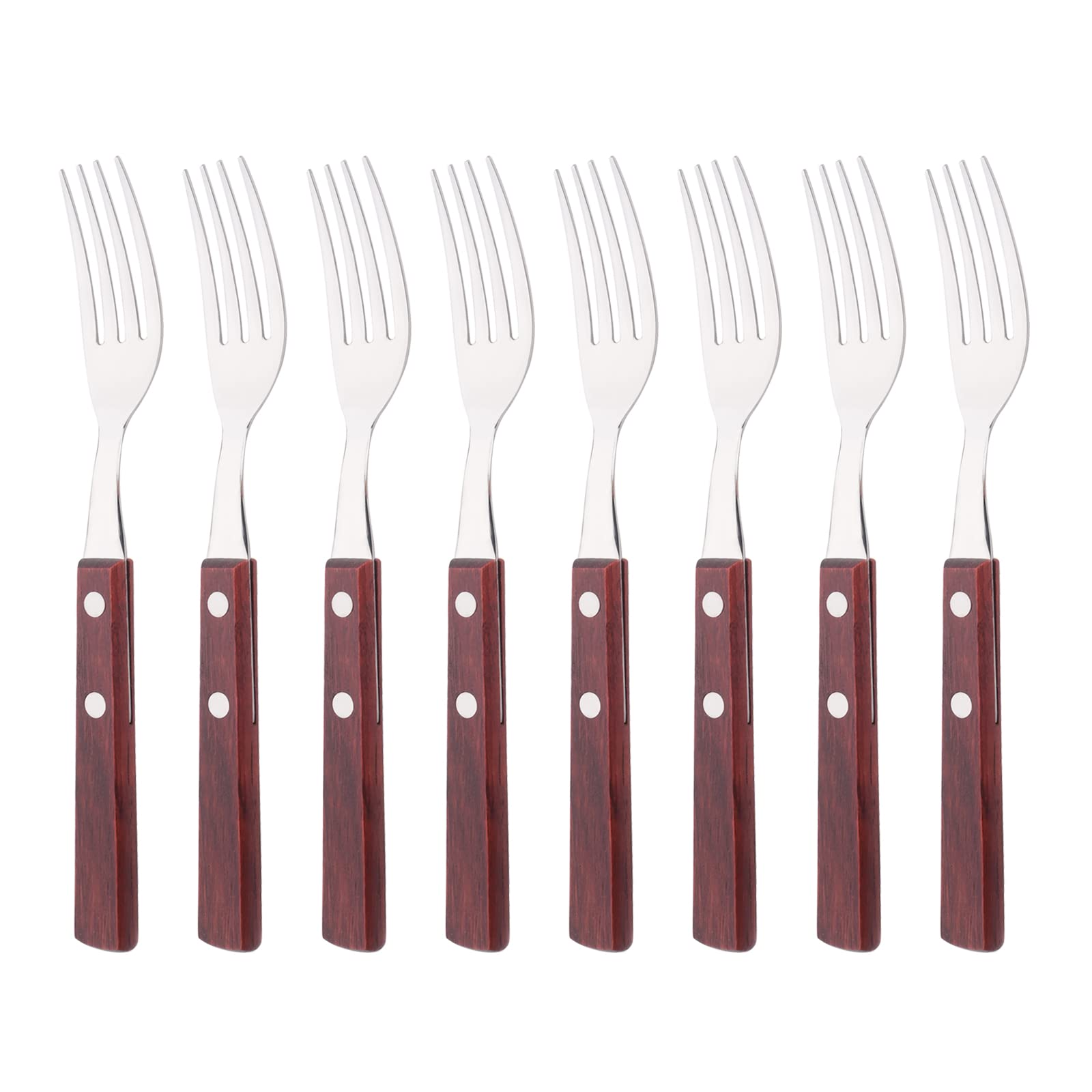 8-Piece Stainless Steel Dinner Forks Set with Natural Wood Handle - 304 Grade Flatware for Dining, Kitchen & Entertaining - 7.9