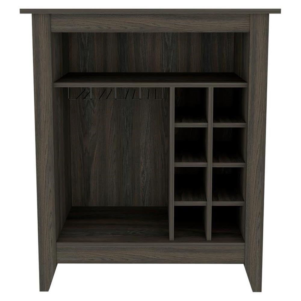 Modern 8-Cubby Bar Cabinet with Shelf, Espresso Finish - Stylish Storage for Wine Bottles, Glassware & Liquor - Perfect for Living Room, Dining Room or Home Bar Decor
