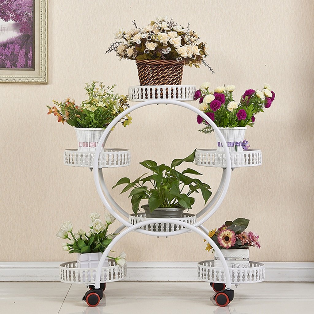 6-Tier Rolling Plant Stand with Wheels - Large Multi-Tier Flower Pot Holder for Indoor/Outdoor Use - White Garden Decor for Patio, Balcony & Home Plant Storage Organization