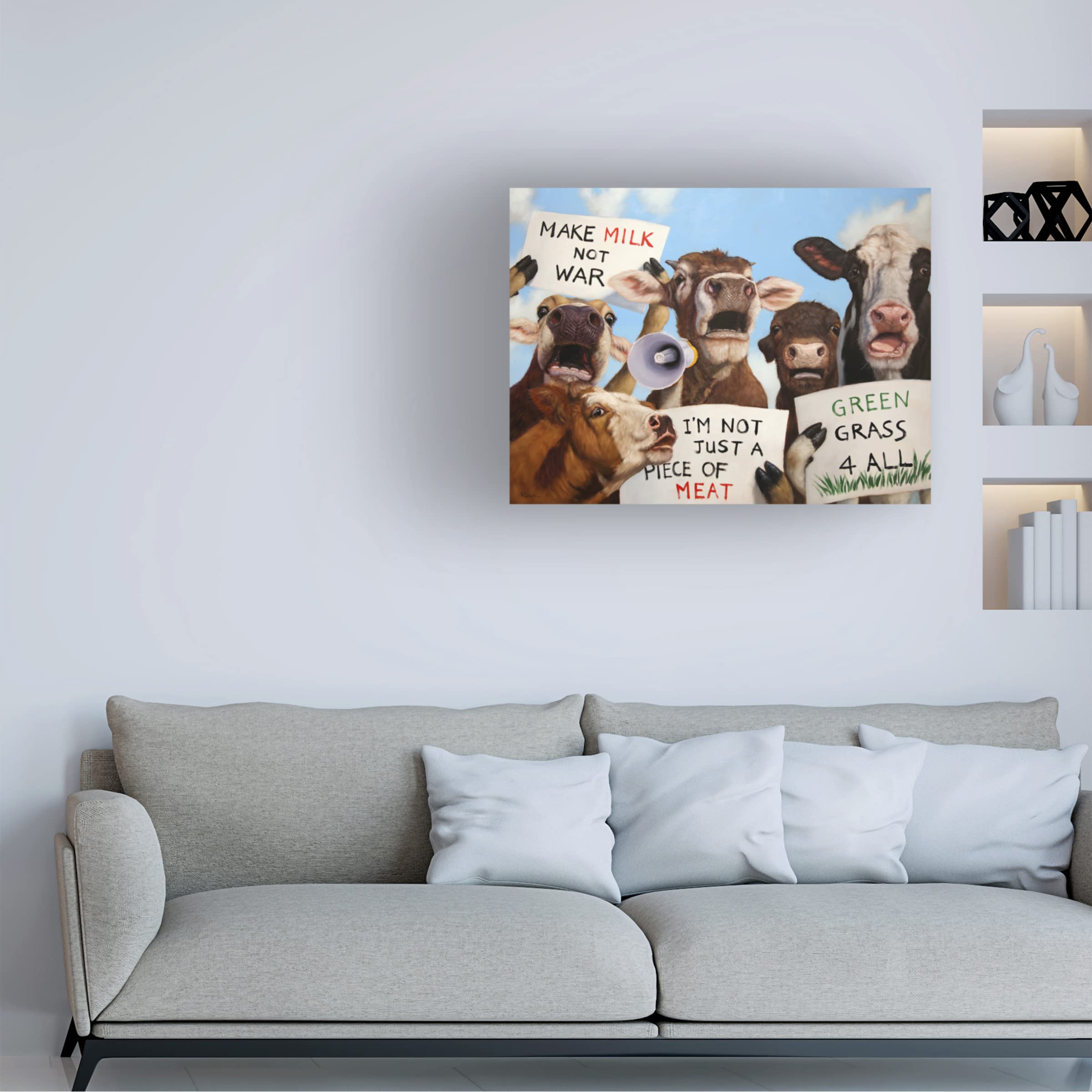 Lucia Heffernan 'Political Moooovement' Canvas Wall Art - Modern Cow Painting for Living Room, Office & Farmhouse Decor