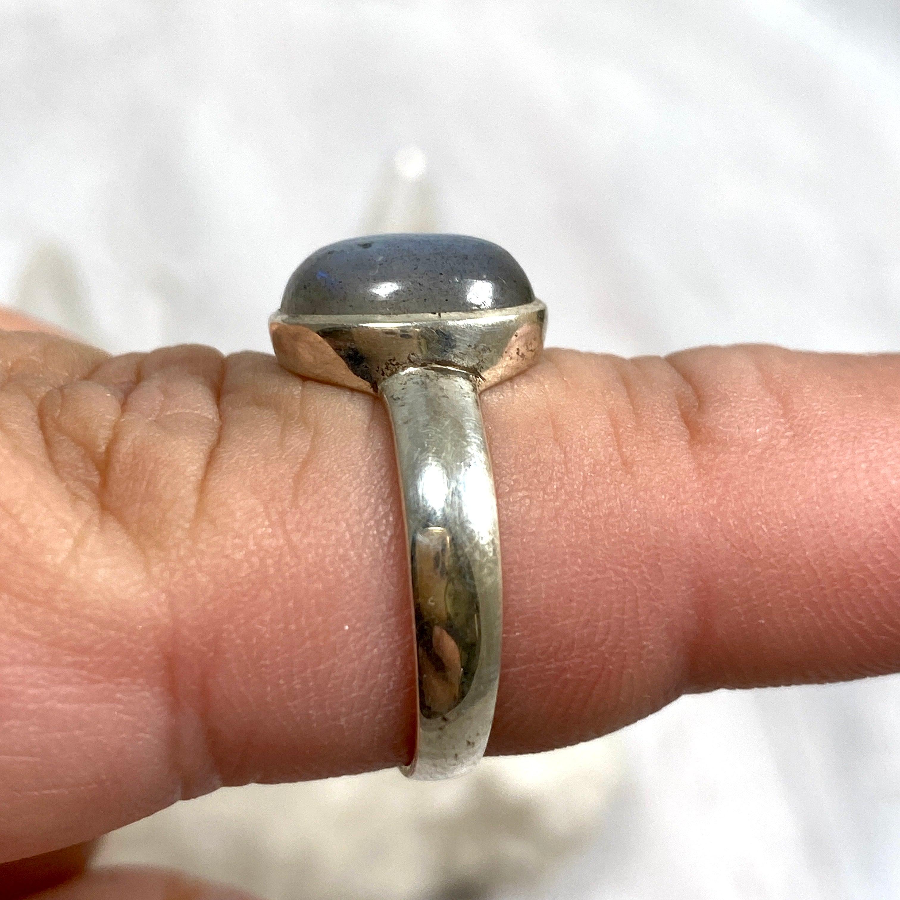 Labradorite Petite Oval Cabochon Ring with Simple Band - Dainty Gemstone Jewelry for Women | Perfect for Everyday Wear, Office & Special Occasions
