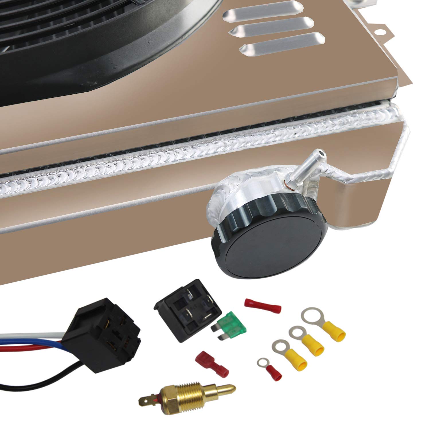 AlloyWorks 4-Row Full Aluminum Radiator Shroud Fan Relay Kit - Compatible with 1988-1995 Toyota Pickup 4Runner SR5 DLX 3.0L V6 Engines (Downflow Radiators, AT, 23.5