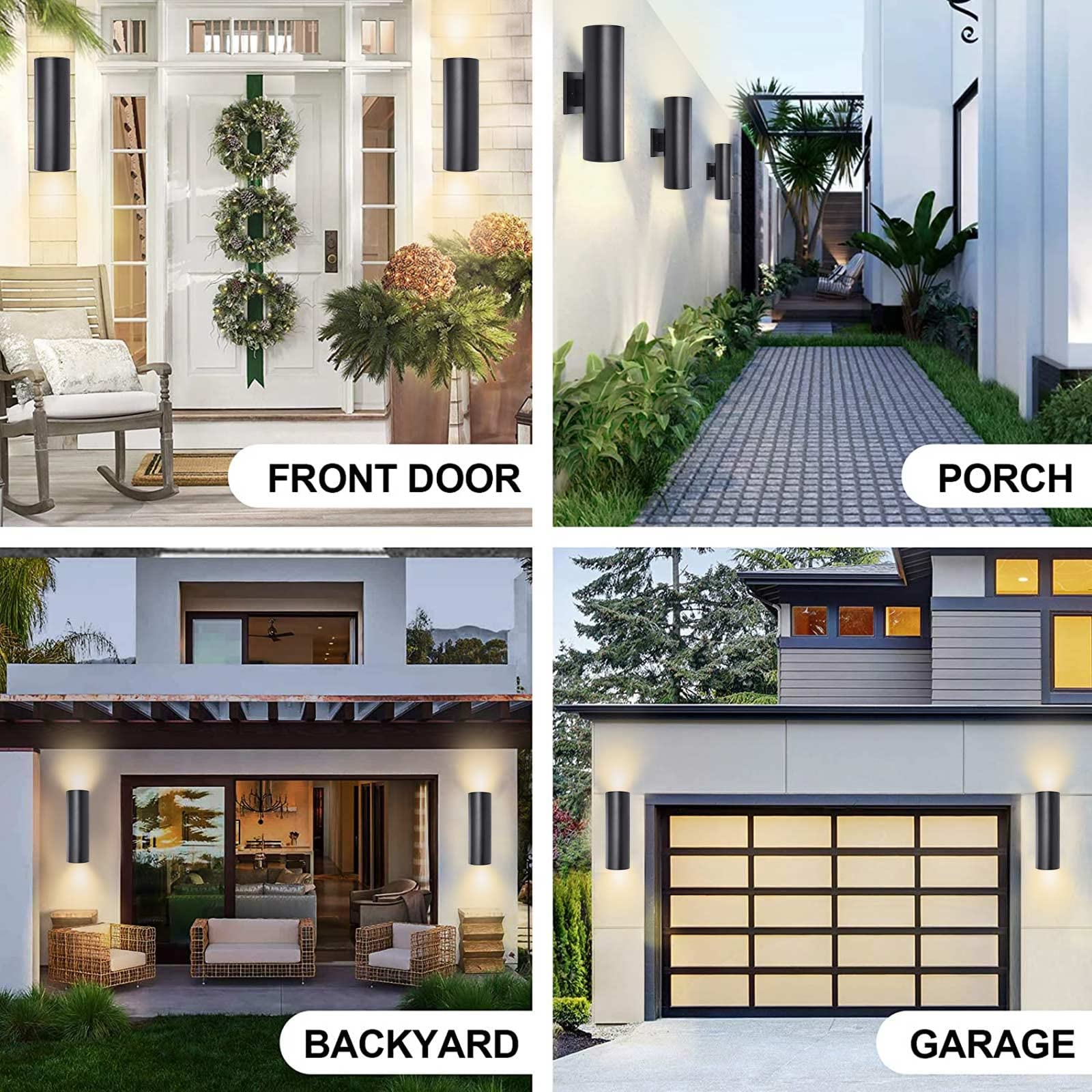 Waterproof Outdoor Wall Lights 2 Pack - Black Modern Cylinder Aluminum Exterior Lights for Porch, Garden, Garage & Entryway - E26 Base - Weatherproof & Durable for Home & Commercial Use