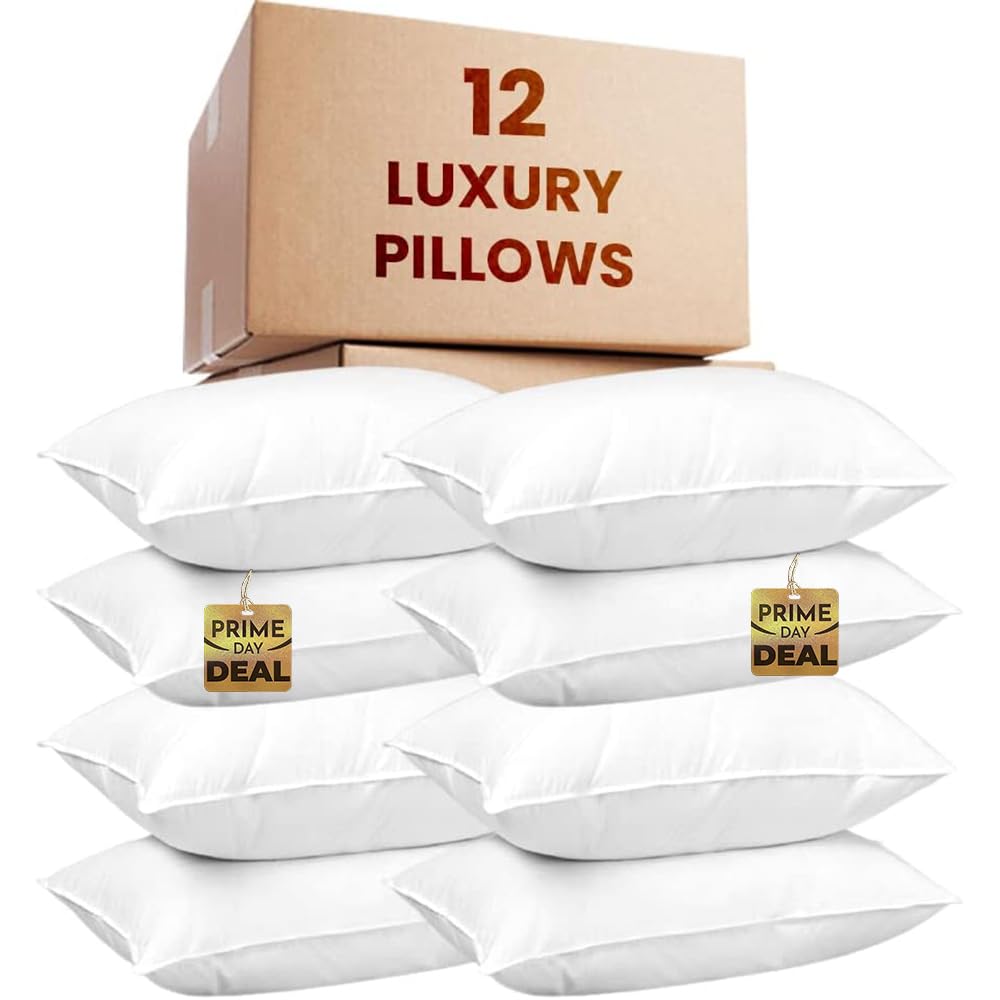 Belem Cluster Fiber Hotel Collection Bed Pillows in Bulk - 12 Pack Down Alternative Pillows (20x30 Inches) | Medium Density for Side, Back & Stomach Sleepers | Perfect for Hotels, Guest Rooms & Home Use