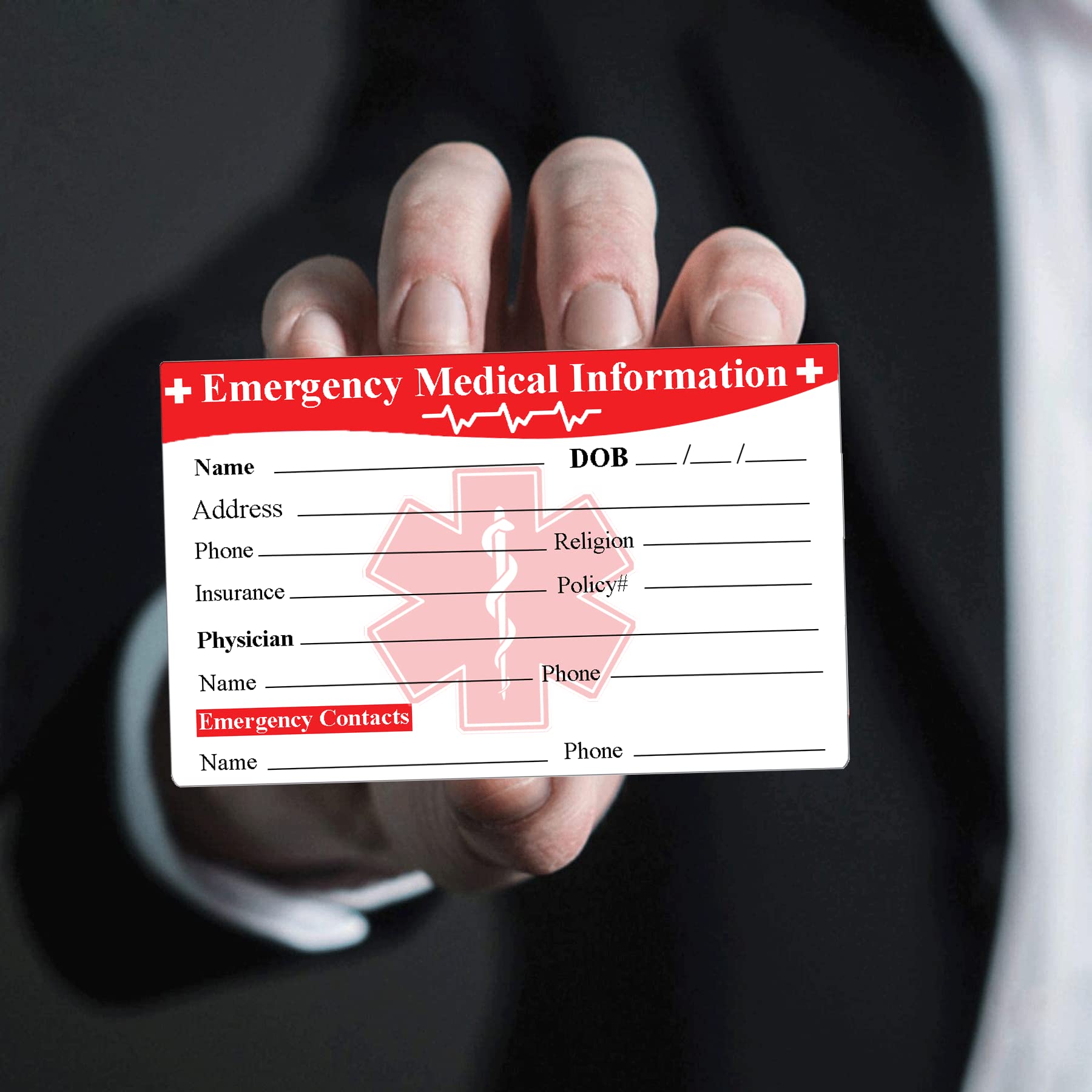 Emergency Medical ID Cards 25-Pack - Waterproof Wallet Medical Alert Cards with Emergency Contact Info (3.5
