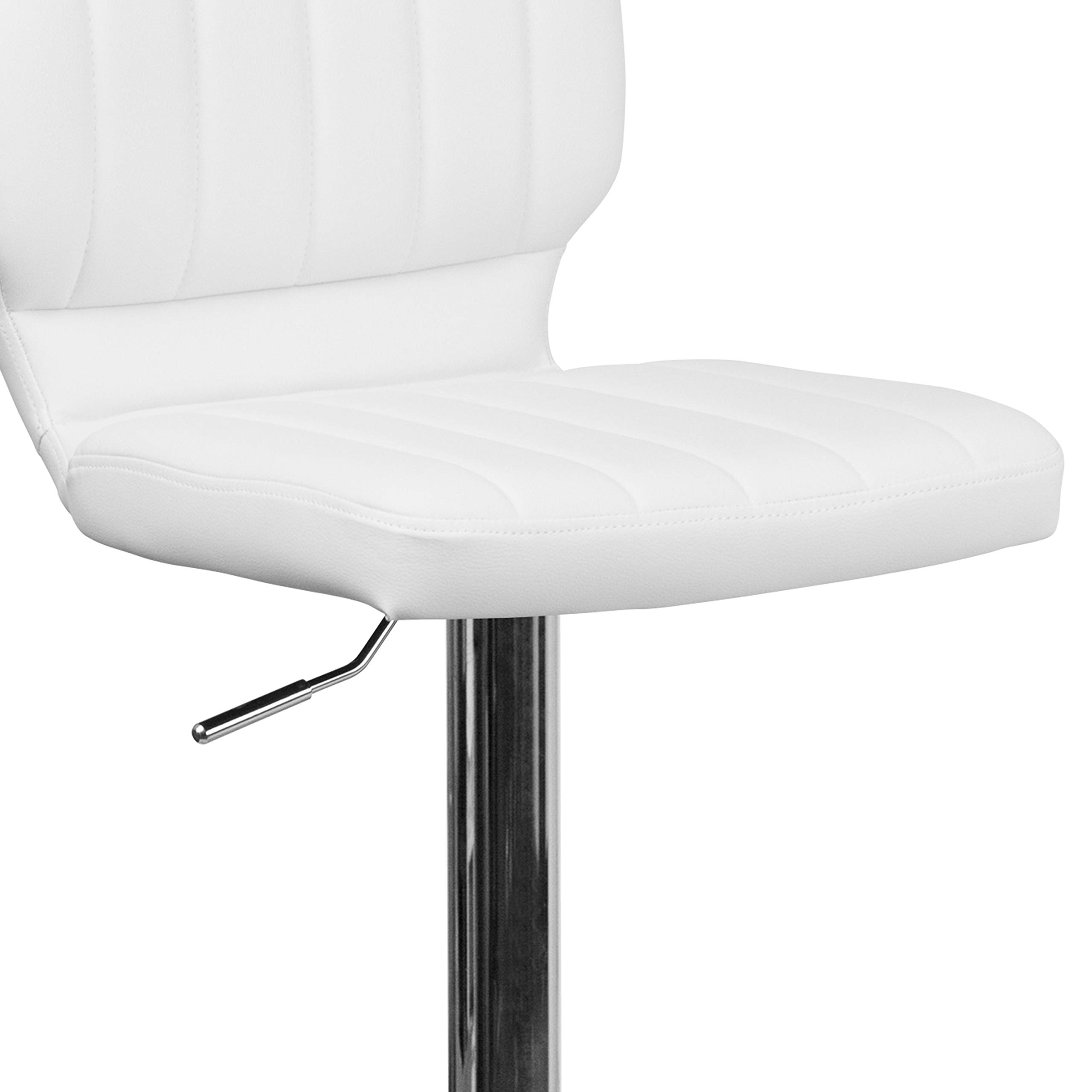 White Vinyl Adjustable Height Bar Stool with Vertical Stitching - Modern Kitchen Island & Breakfast Counter Stool for Home Decor