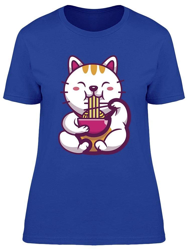 Stylish Ramen Cat Graphic T-Shirt for Women - Trendy Cute Cat & Noodle Print Tee - Perfect for Casual Wear, Street Fashion & Cat Lovers