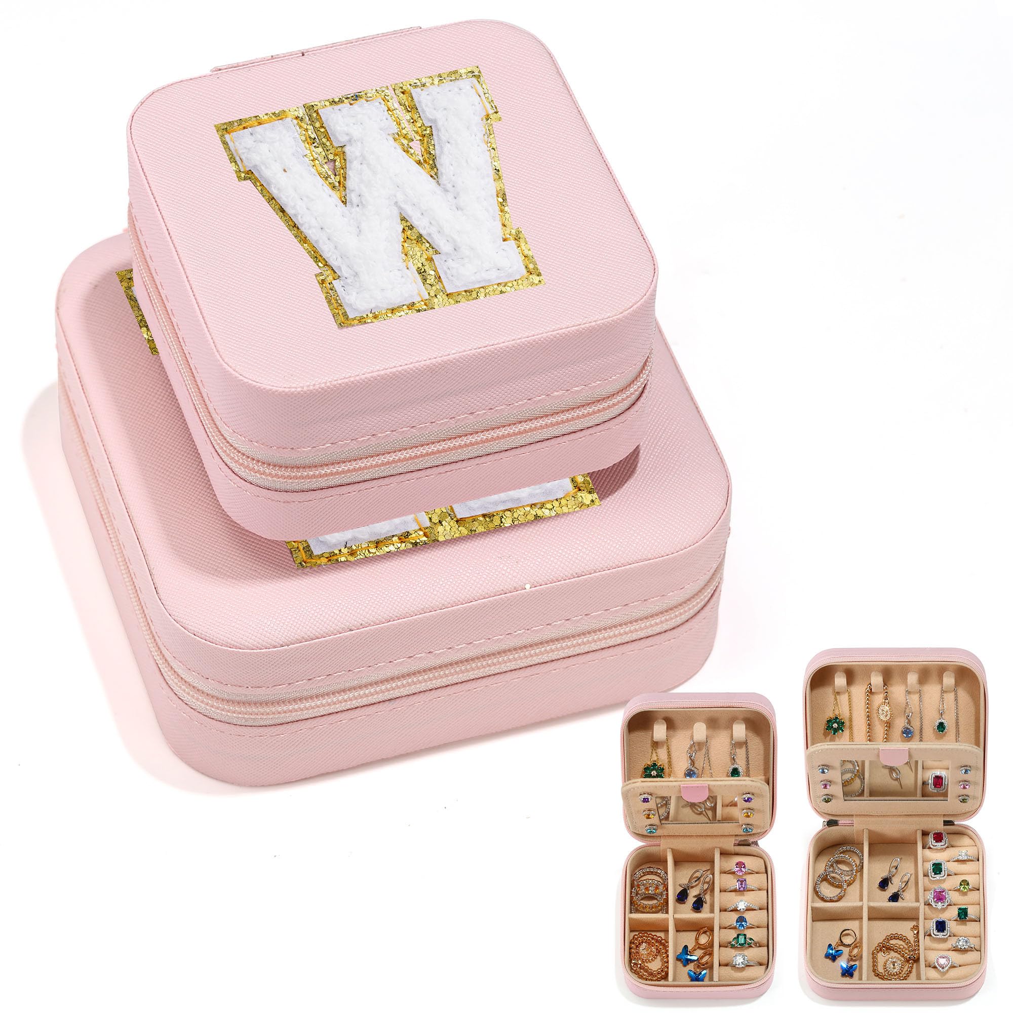 Personalized Jewelry Box Set for Girls - 2 Piece Travel Initial Jewelry Organizer | Perfect Birthday Gift for Teen Girls, Sisters & Nieces | Great for Travel, Home Decor & Jewelry Storage