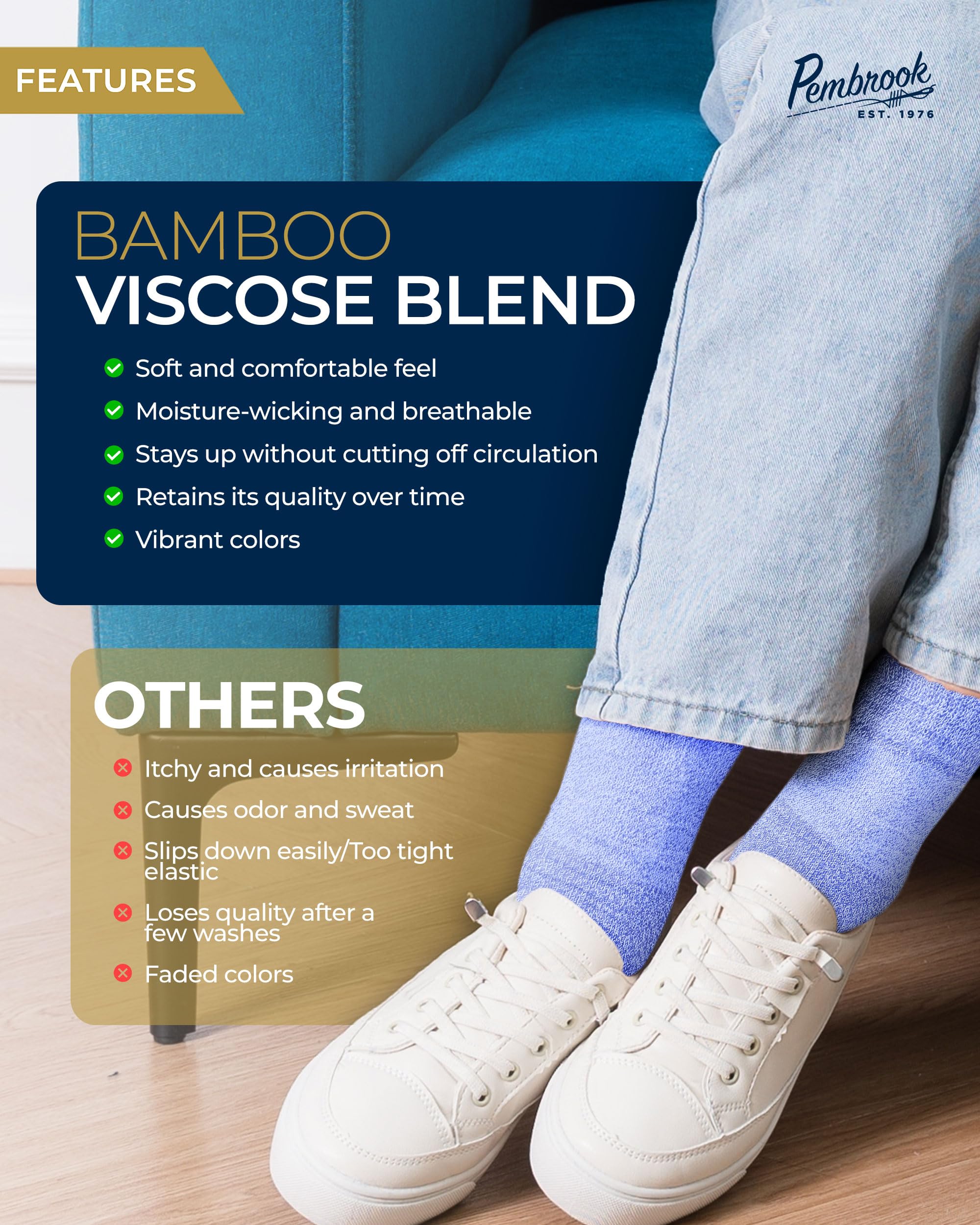 Pembrook 6-Pack Bamboo Viscose Diabetic Socks for Women & Men - Breathable Ankle Socks for Swollen Feet, Neuropathy & Edema Relief - Comfortable Diabetic Socks for Women's Shoe Size 9-12 - Ideal for Daily Wear, Diabetes Care & Circulation Support