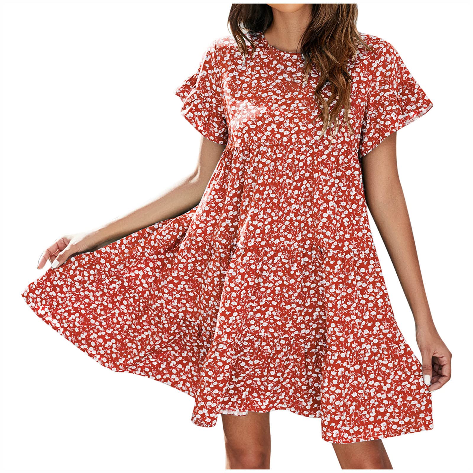 Jsarle Women's Summer Casual Leopard Print Round Neck Sun Dress - Plus Size Wedding Guest, Cocktail & Mini Dress for Beach, Party & Special Occasions