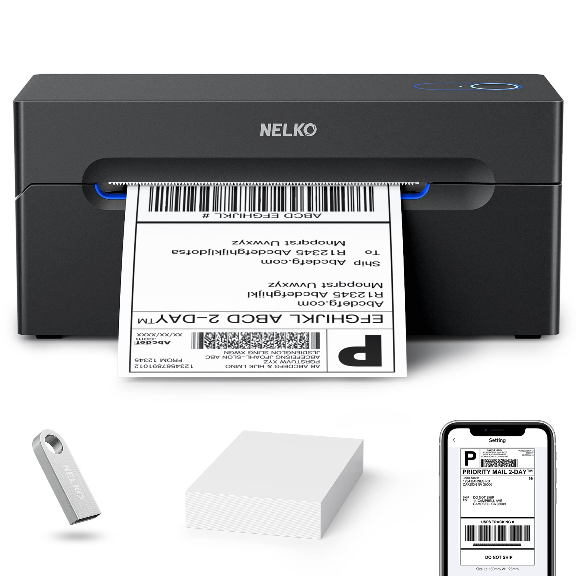 Nelko Bluetooth Thermal Label Printer 4x6 - Shipping Label Printer for DHL, UPS, Amazon, eBay, Shopify & Zalando - Compatible with Android, iOS, Windows, Mac & Chrome - Perfect for E-commerce Sellers & Small Businesses (Black)