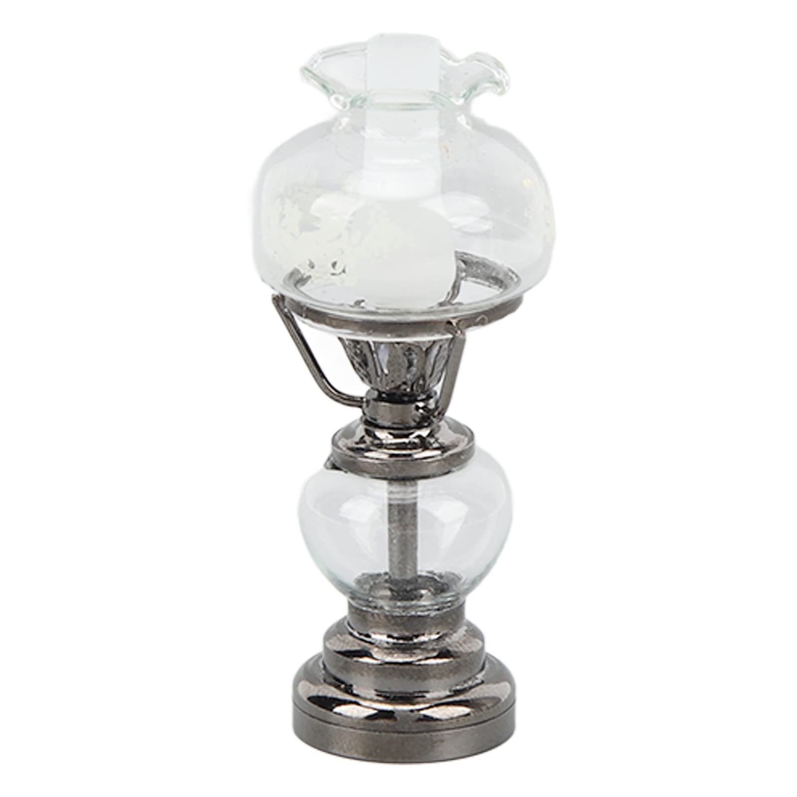 1:12 Miniature Dollhouse Candle Candelabra with Glass Shade - Retro Silver Table Lamp Decoration for Dollhouse Accessories (Black) | Perfect for Dollhouse Lighting, Victorian Home Decor & Miniature Collectors