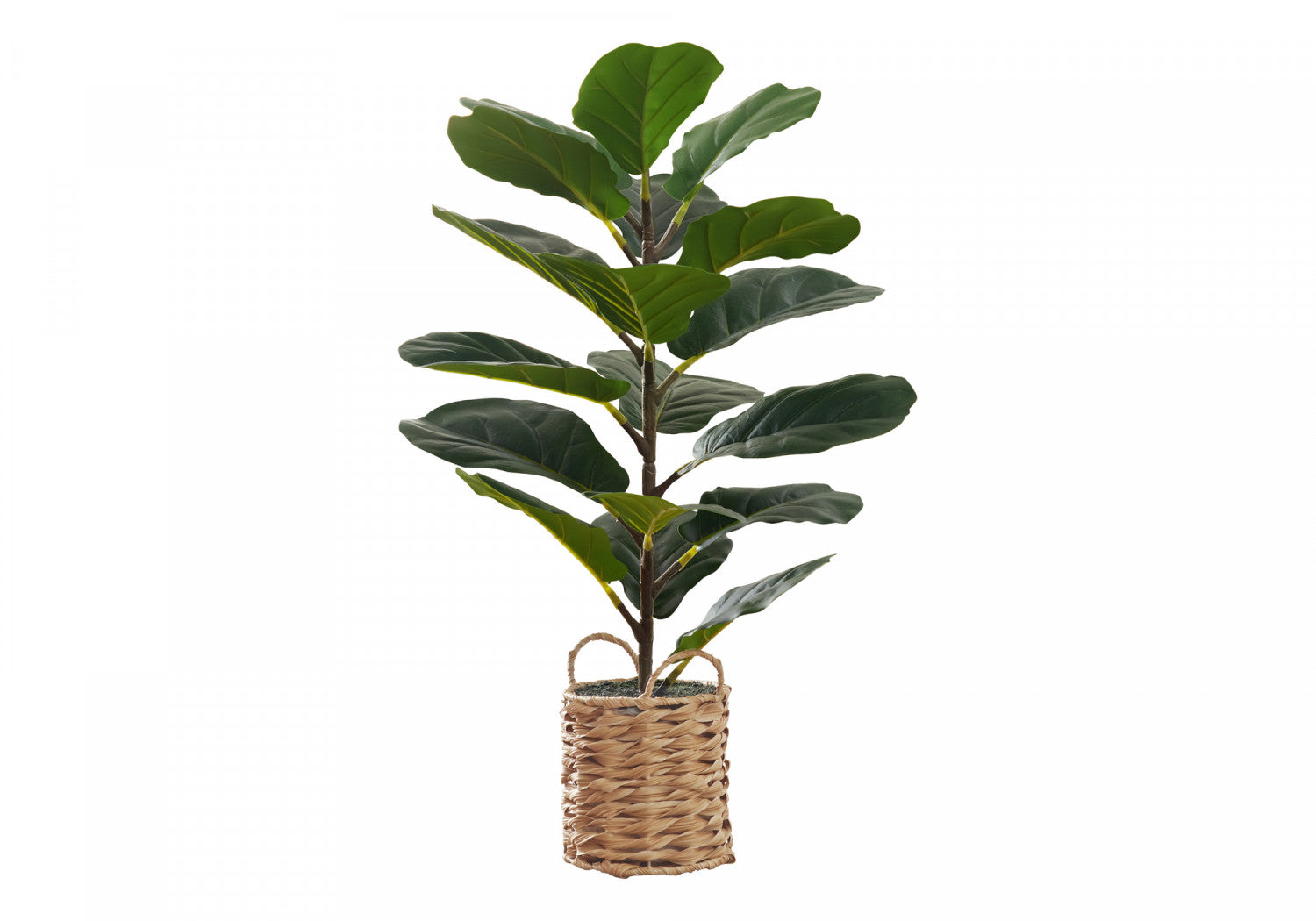 28 Inch Fiddle Leaf Fig Tree with 8 Inch Woven Basket Planter - Realistic Artificial Indoor Plant for Home Decor, Office, Living Room & Bedroom