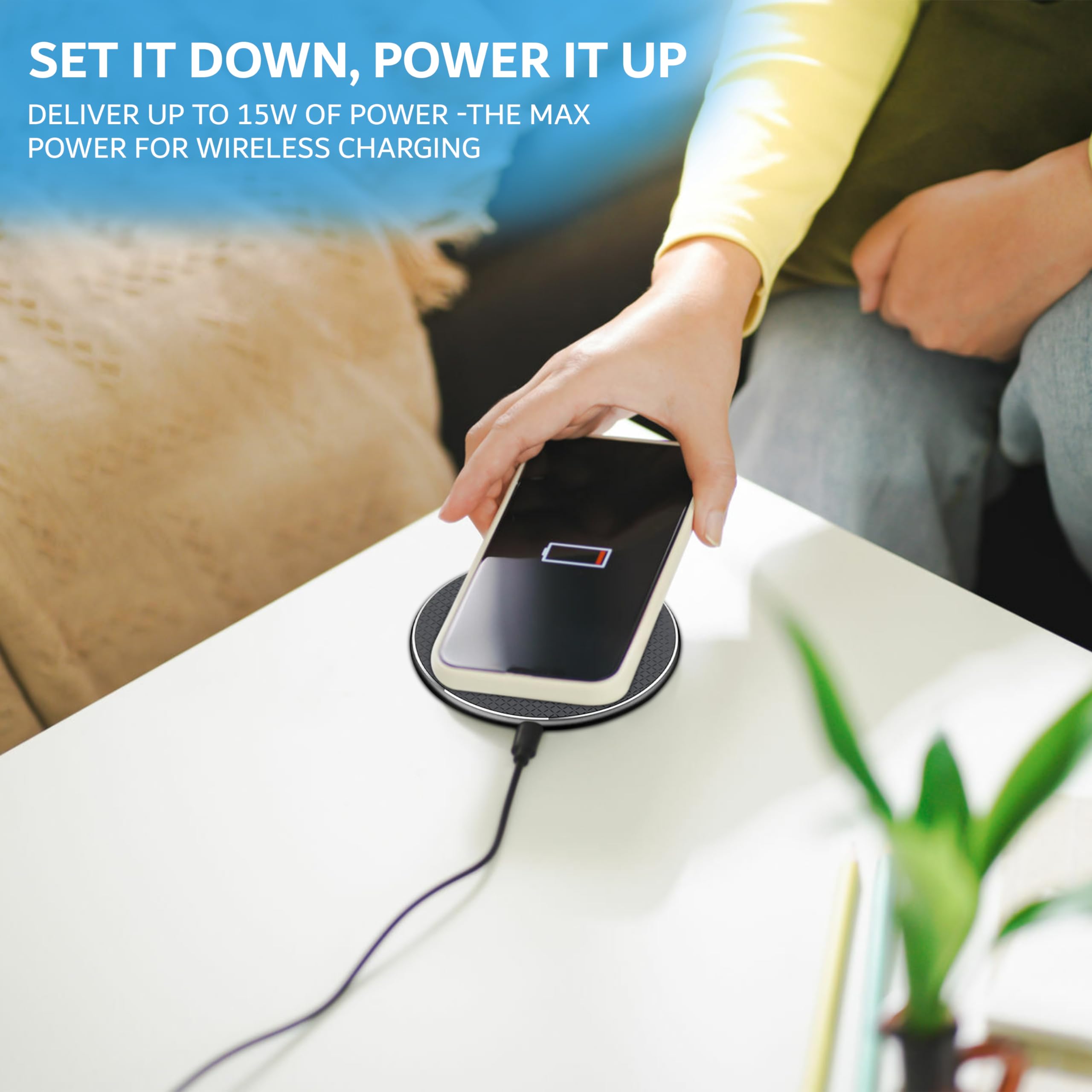 LWISER 15W Fast Wireless Charger for iPhone & Android Phones - Qi Certified Wireless Charging Pad with 6ft Long Cable - Perfect for Home, Office & Nightstand Charging