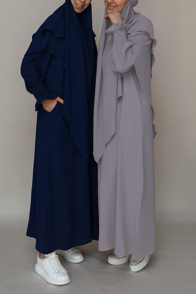 Light Gray Wrinkle-Free Prayer Gown Abaya Dress for Women - Modest Islamic Prayer Outfit for Home & Mosque Worship