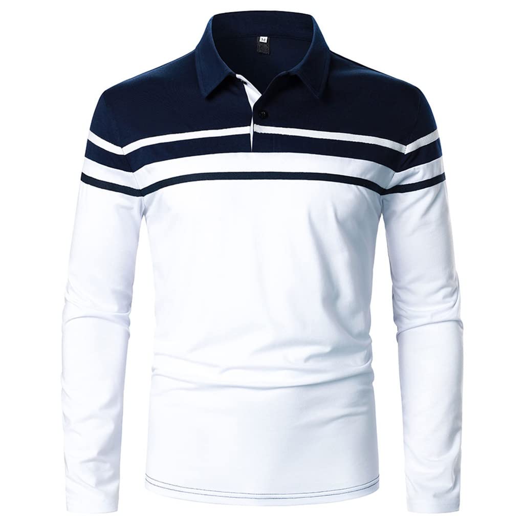 WDBBY Men's Vintage Polo Shirts - Autumn Winter Long Sleeve Casual Shirt with Stitching Detail & Loose Lapel (Color A, Size XL) - Perfect for Daily Wear, Office & Weekend Outings