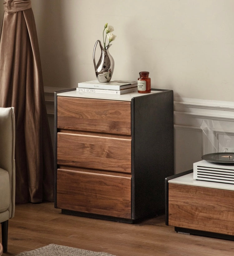 Black Walnut Solid Wood Slate Side Cabinet - Rustic Nightstand, Bedroom Storage, Living Room Accent Furniture for Home Decor