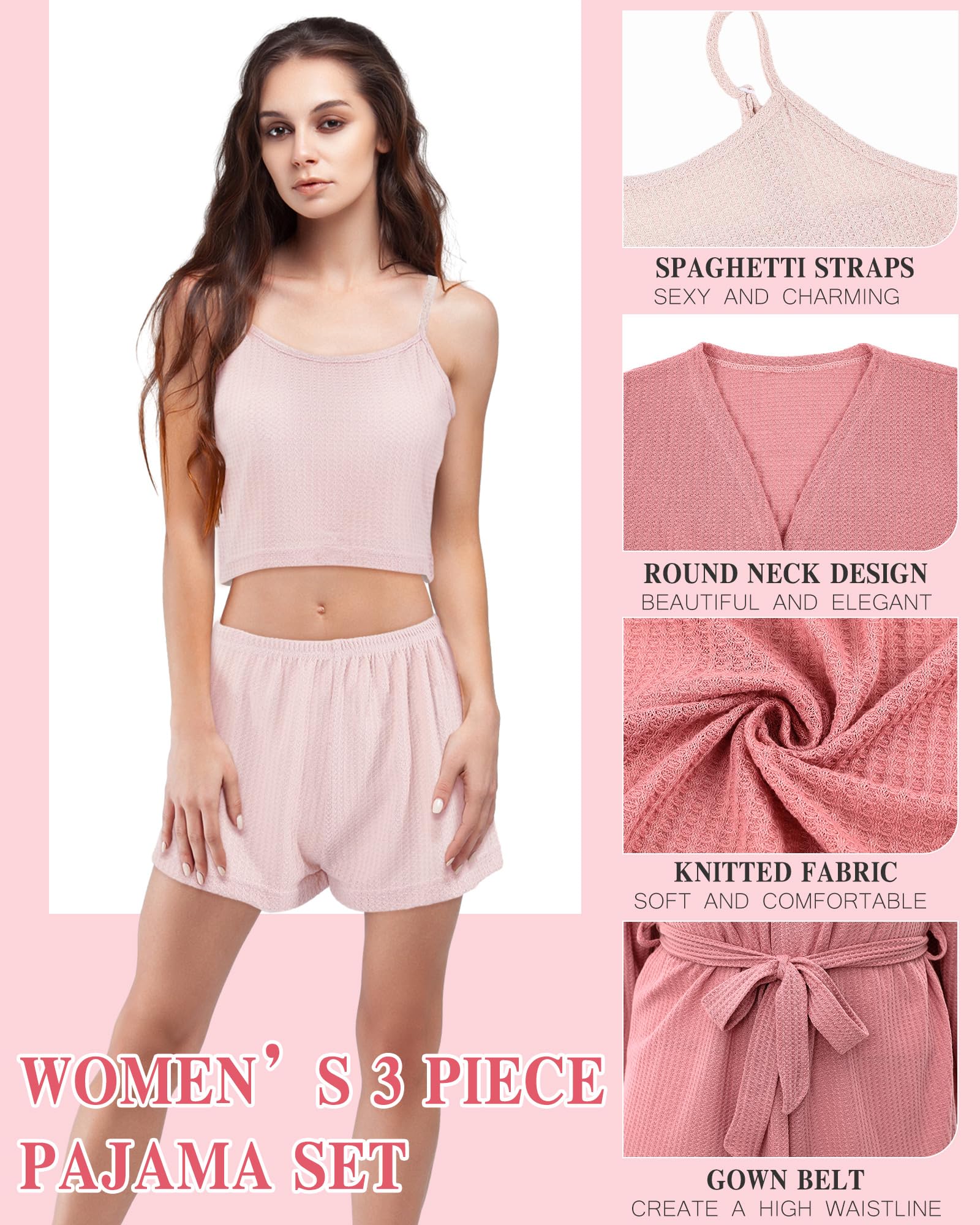 2 Sets Women's Pajama Sets - Soft Knit Lounge Sleepwear with Cardigan Robe & Cami Top - Perfect for Women's Day Gifts, Relaxing at Home, Sleepovers and Cozy Nights