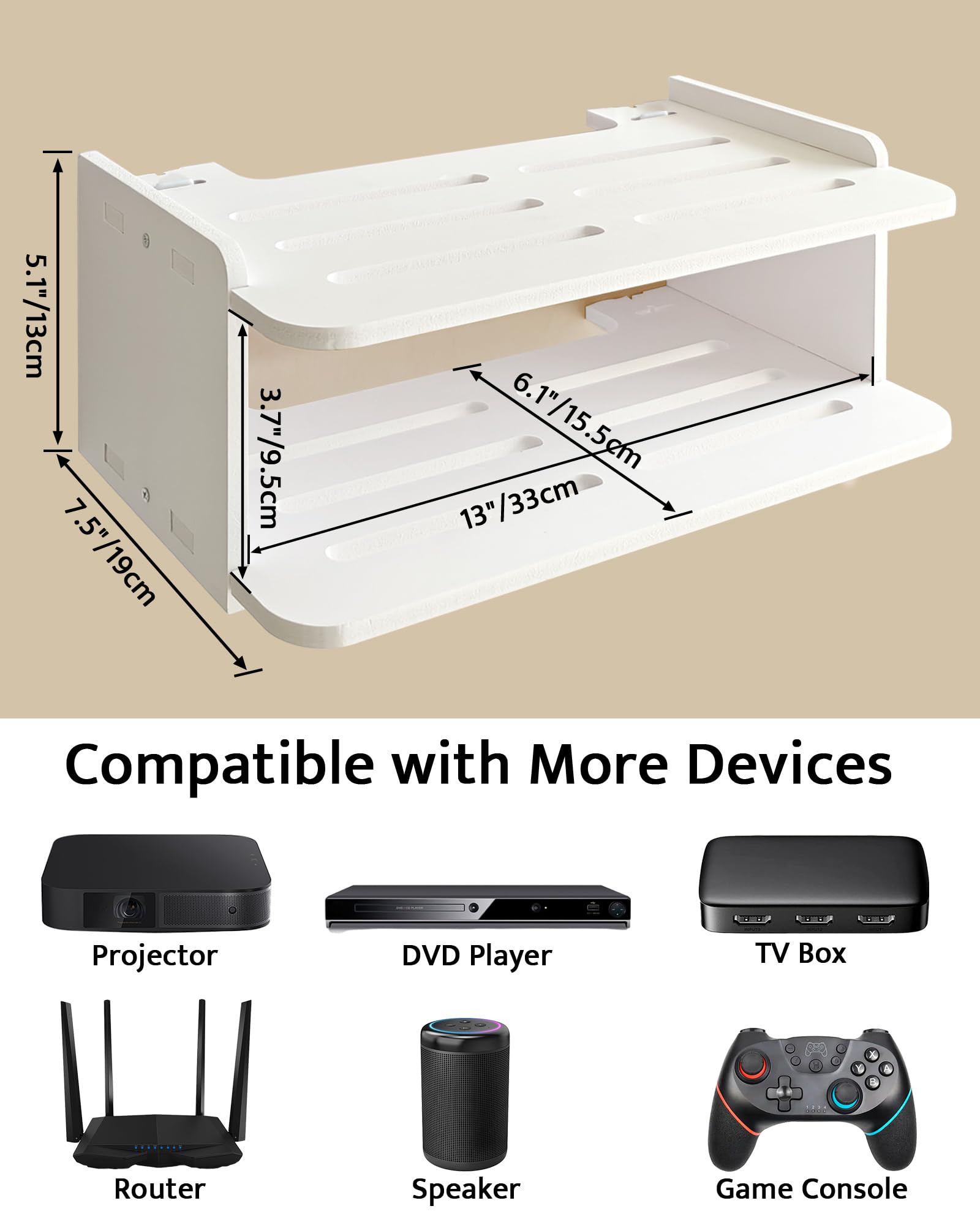 Wall Mount Projector Shelf - Floating Projector Stand & Router Shelf for Xbox Series X/S, PS5, PS4 - White TV Game Shelf for Home Theater & Gaming Setup - Perfect for Living Room, Bedroom & Game Room Organization