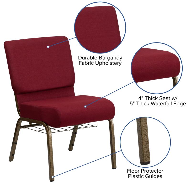 FLASH HERCULES Series 21''W Church Chair with Book Rack - Beige Fabric & Copper Vein Frame - Perfect for Churches, Chapels, and Event Venues