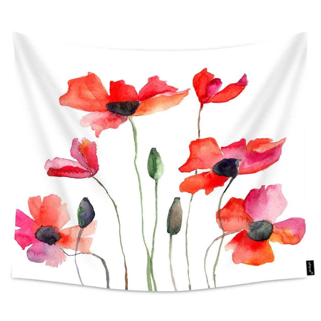 oFloral Colorful Poppy Flowers Printed Hanging Tapestry - 60x80 Inch Spring Summer Floral Blossom Wall Decor for Living Room, Bedroom, Dorm - Bohemian Home Decor & Aesthetic Room Decor for Women