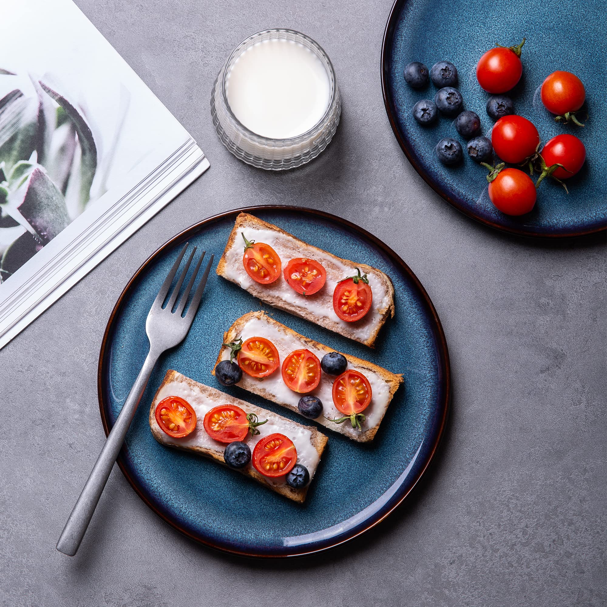 4-Pack 10.5 Inch Ceramic Dinner Plates Set - Reactive Glaze Porcelain Dishes, Microwave & Dishwasher Safe, Scratch Resistant Modern Dinnerware - Perfect for Home Dining, Restaurants & Entertaining (Blue)