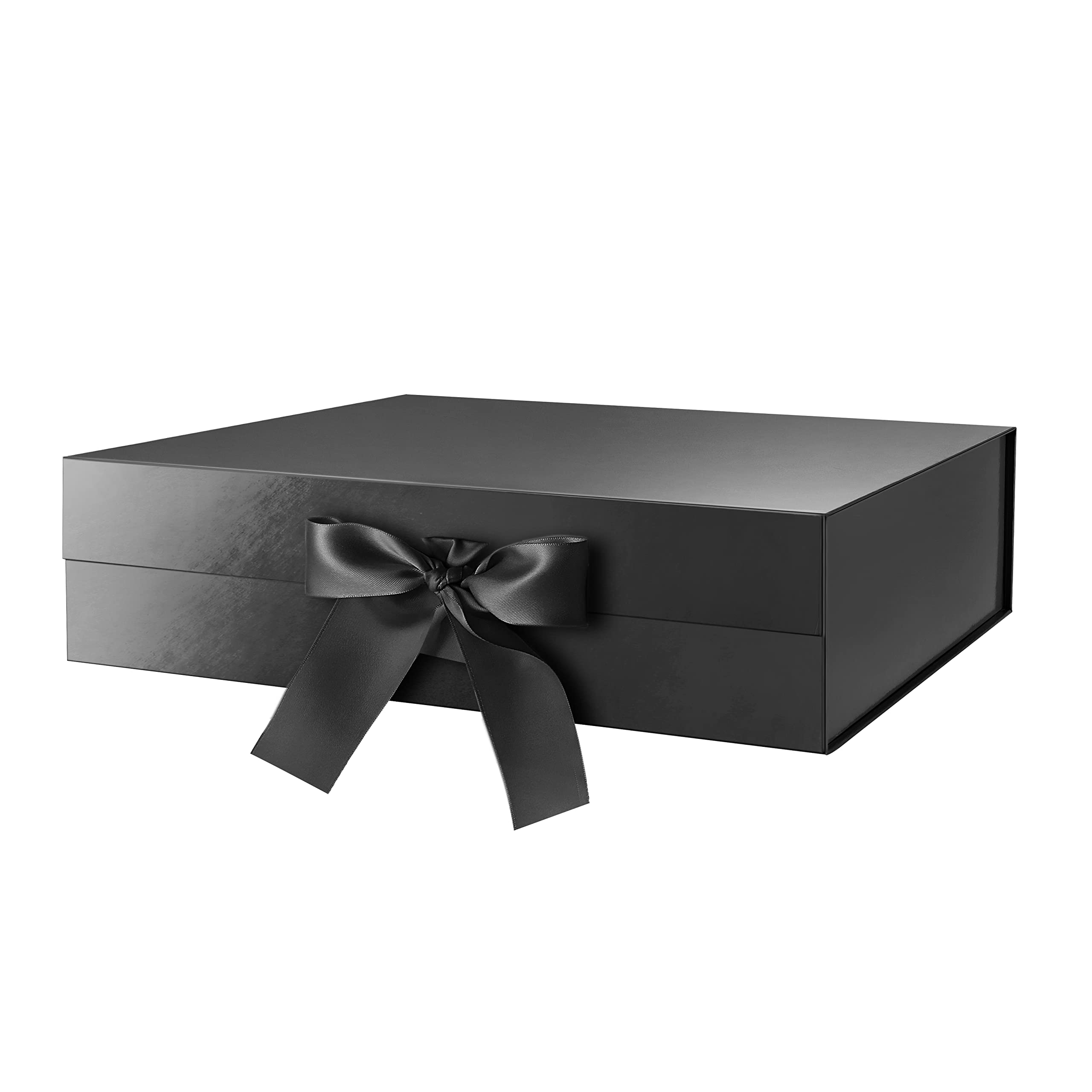 Premium 13x9.7x3.4 Inch Glossy Black Magnetic Gift Box with Ribbon - Luxury Present Box for Groomsmen Proposals, Weddings, Birthdays & Special Occasions