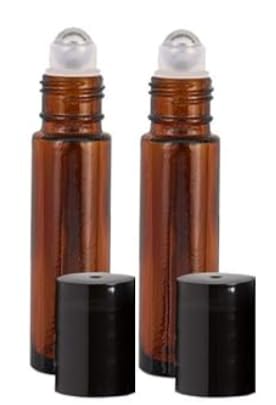 Refillable Glass Roller Perfume Bottles (Pack of 2) - Amber Travel Size Roll-On Bottles with Stainless Steel Ball for Essential Oils & Fragrances | Perfect for Purse, Gym Bag, Travel & DIY Aromatherapy