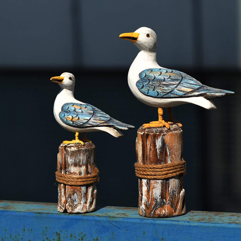 Handmade Mediterranean Wooden Bird Figurine Set - 2PCS Artistic Bird Ornaments for Home, Office & Store Decor | Unique Cabinet & Shelf Display Accents